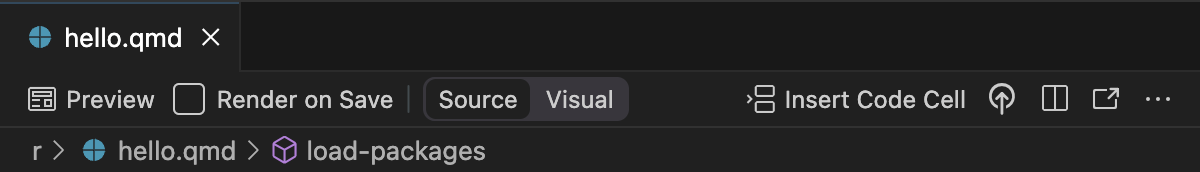 The top of the Positron code editor. The left side of the editor tab area includes a Preview button.