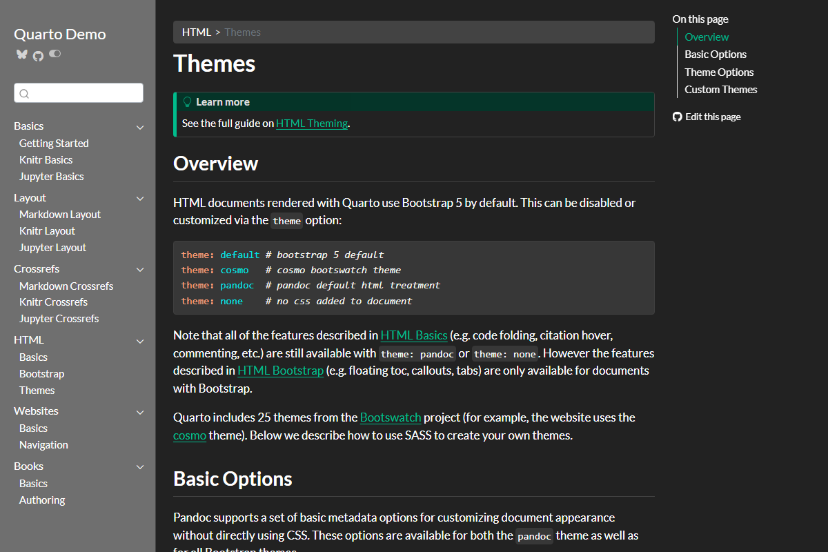 A screenshot of a Quarto document where the sidebar is colored gray.